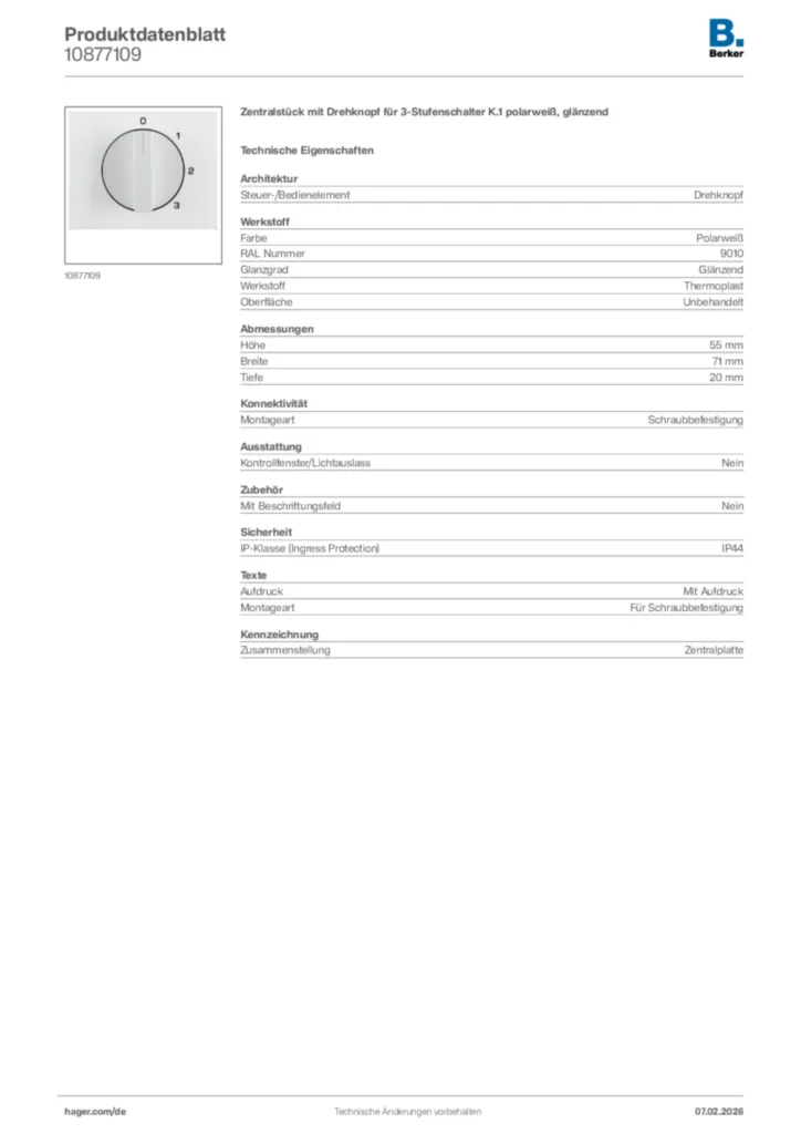 Bild Berker Produktdatenblatt 10877109 | Hager Deutschland
