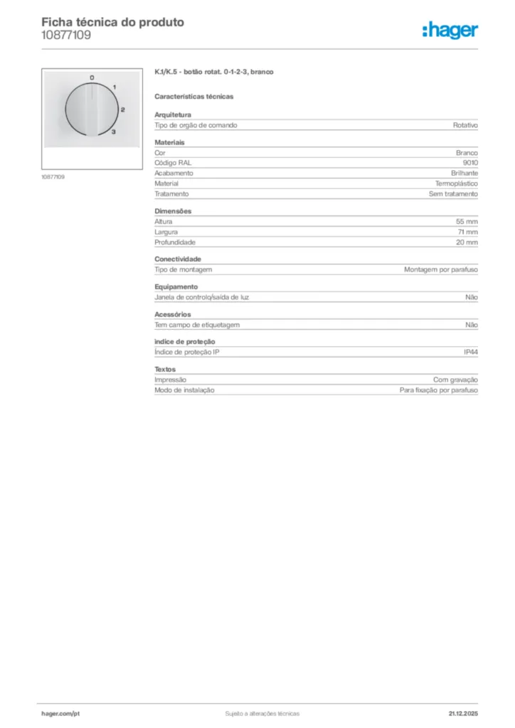 Imagem Hager Ficha técnica do produto 10877109 | Hager Portugal