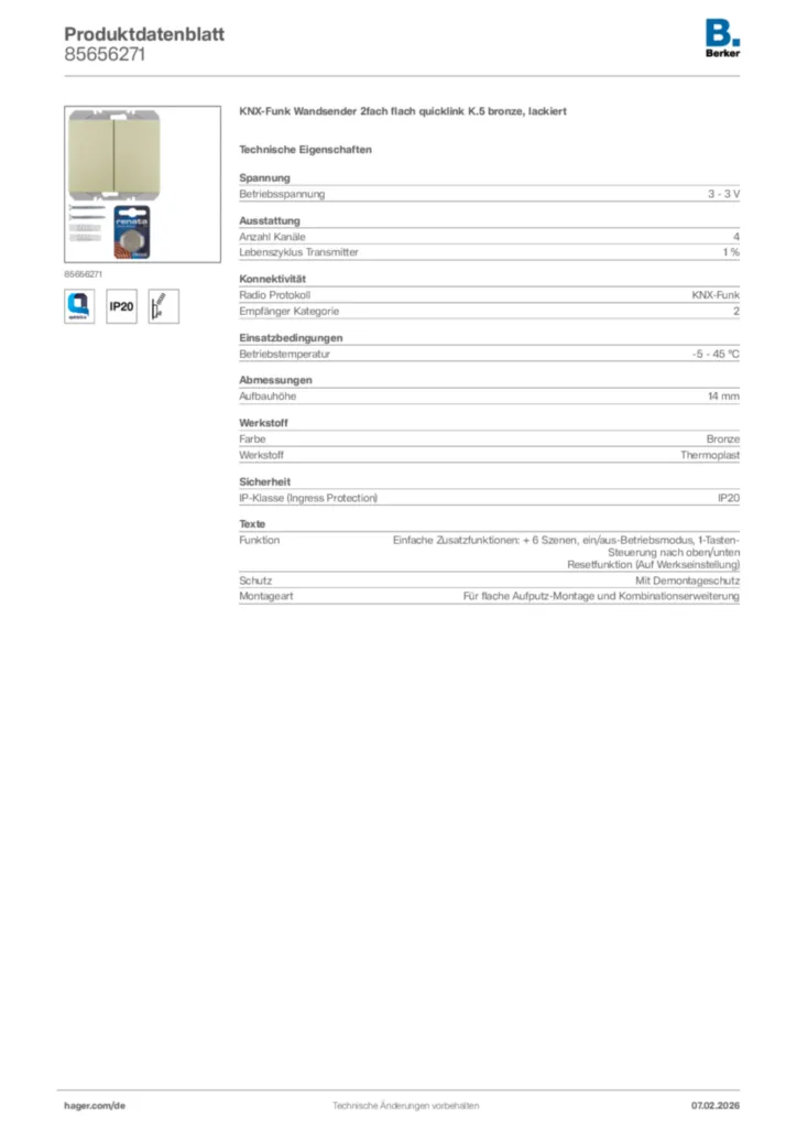 Bild Berker Produktdatenblatt 85656271 | Hager Deutschland