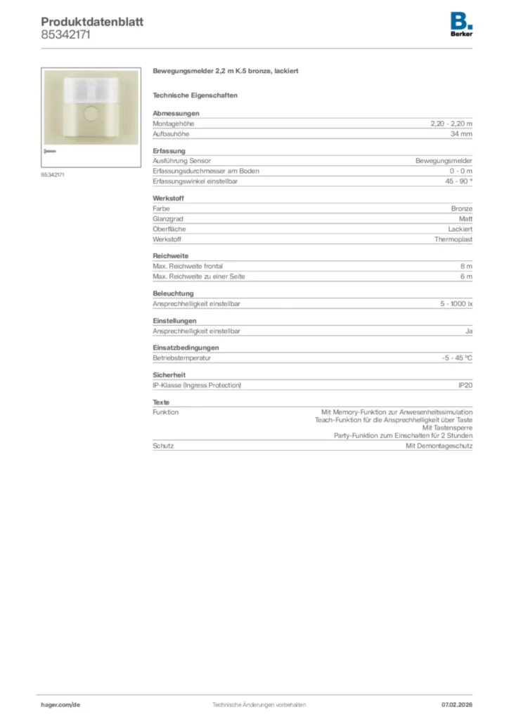 Bild Berker Produktdatenblatt 85342171 | Hager Deutschland