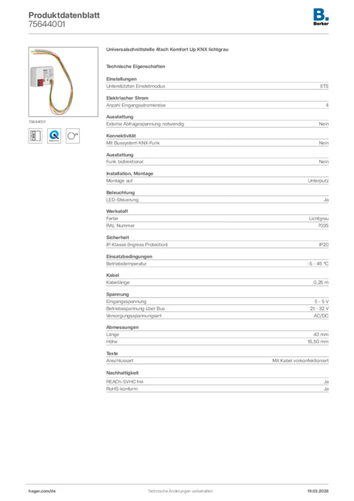 Bild Berker Produktdatenblatt 75644001 | Hager Deutschland