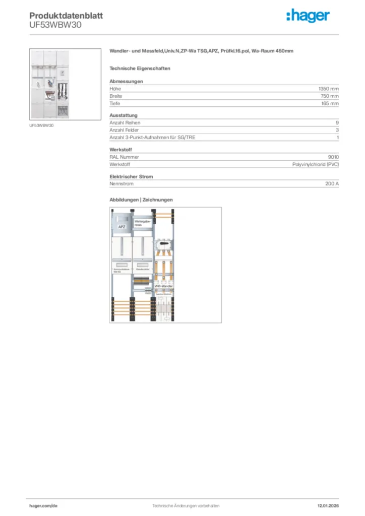 Bild Hager Produktdatenblatt UF53WBW30 | Hager Deutschland