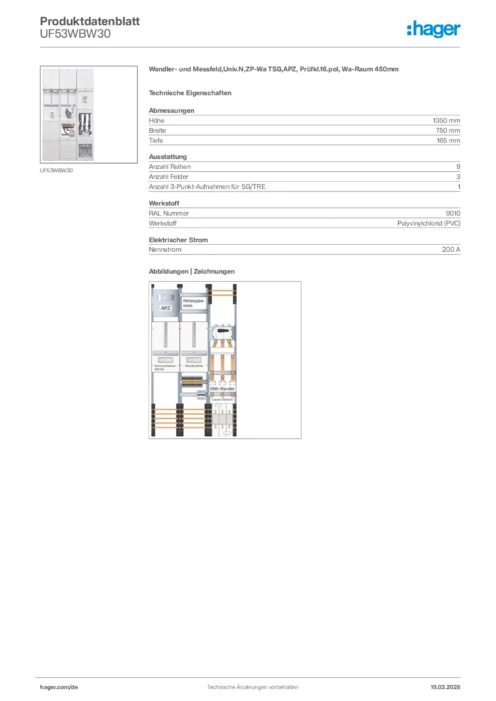 Bild Hager Produktdatenblatt UF53WBW30 | Hager Deutschland