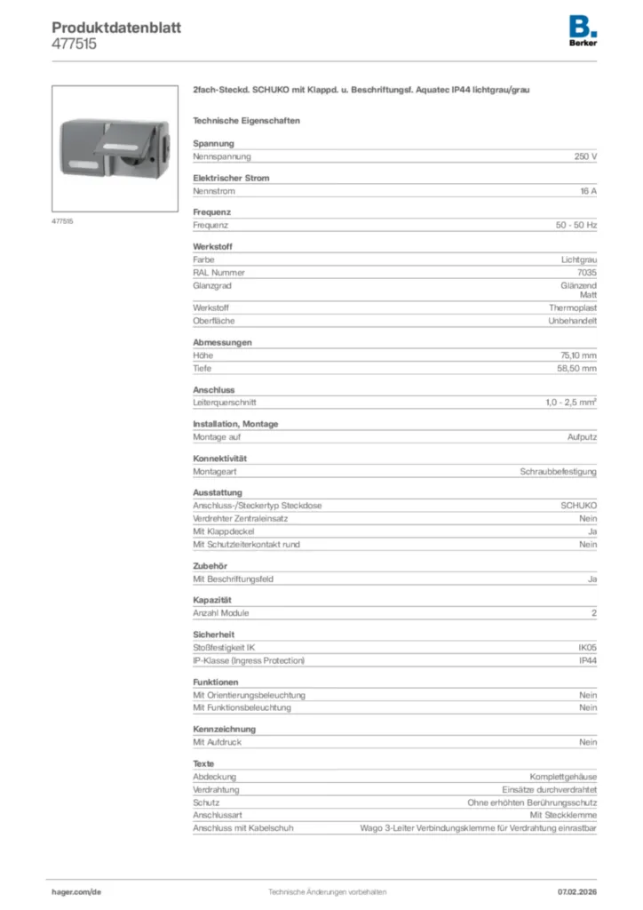 Bild Berker Produktdatenblatt 477515 | Hager Deutschland
