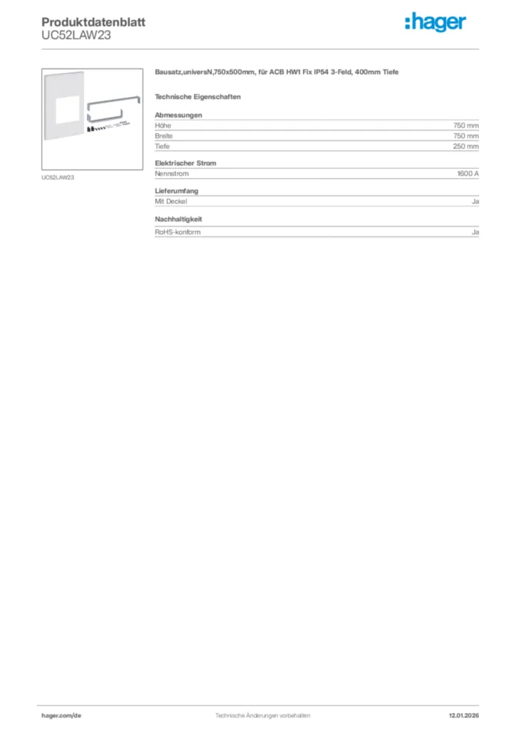 Bild Hager Produktdatenblatt UC52LAW23 | Hager Deutschland