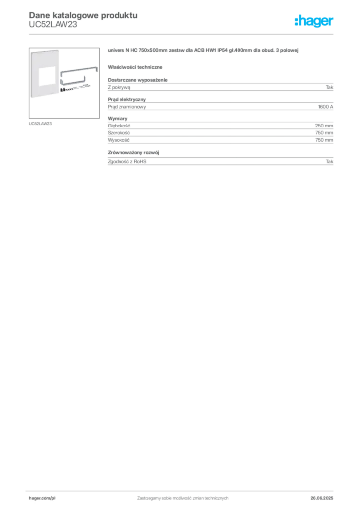 Zdjęcie Hager Dane katalogowe produktu UC52LAW23 | Hager Polska