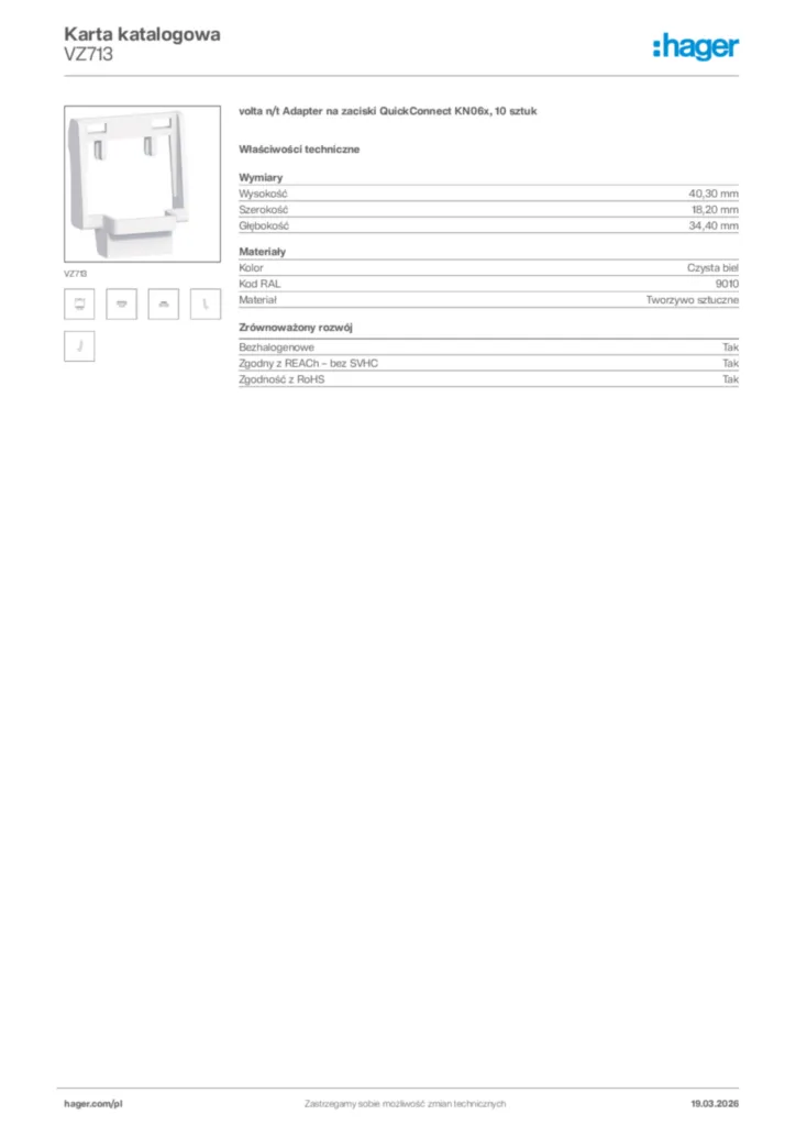 Zdjęcie Hager Karta katalogowa VZ713 | Hager Polska