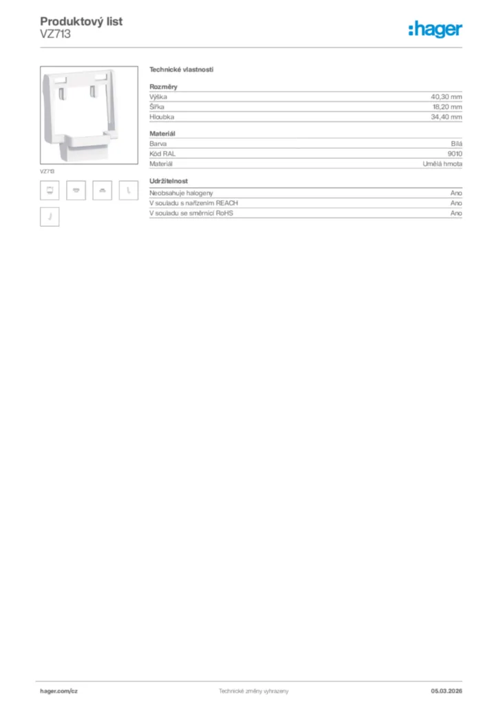 Obrázek Hager Product data sheet VZ713 | Hager