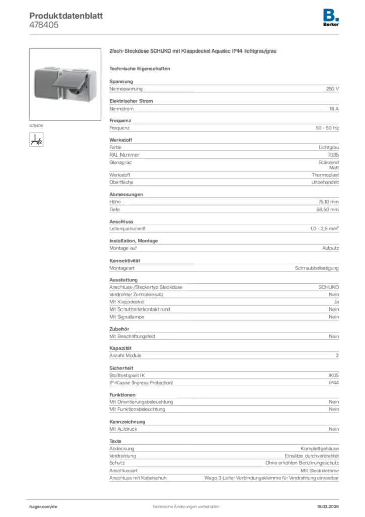 Bild Berker Produktdatenblatt 478405 | Hager Deutschland