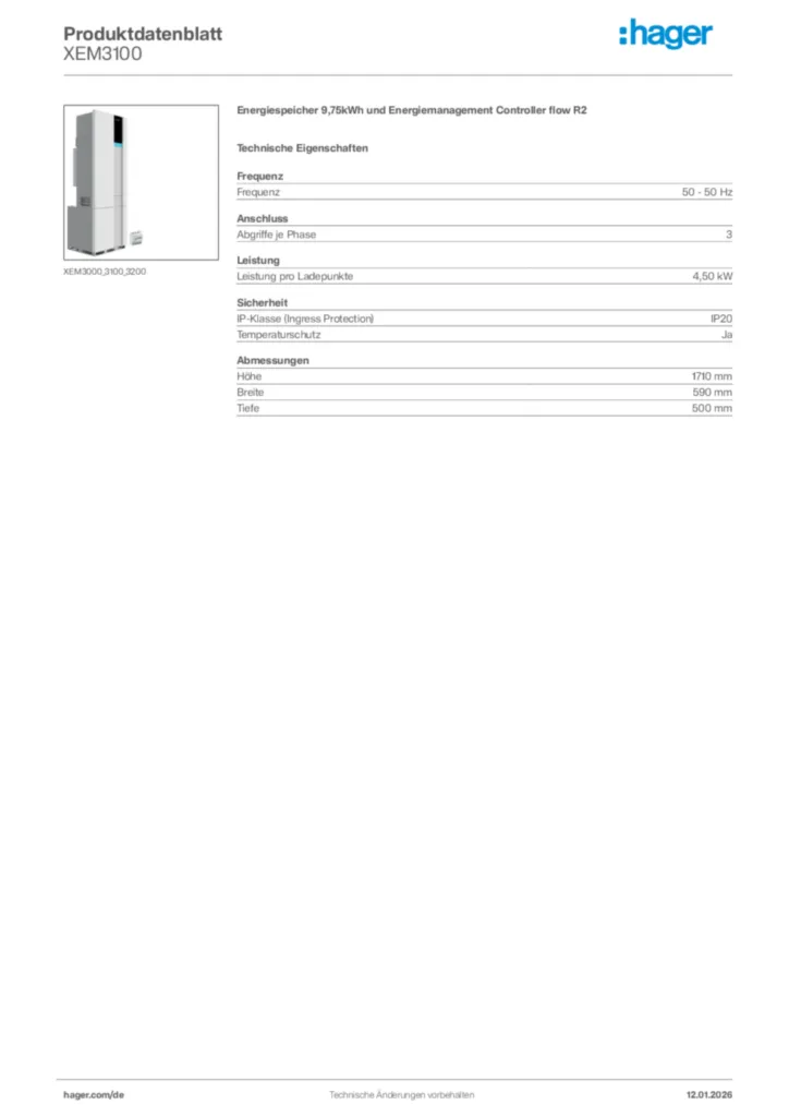 Bild Hager Produktdatenblatt XEM3100 | Hager Deutschland