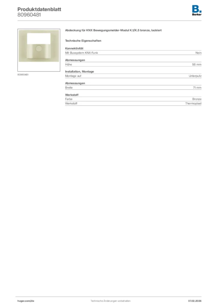 Bild Berker Produktdatenblatt 80960481 | Hager Deutschland