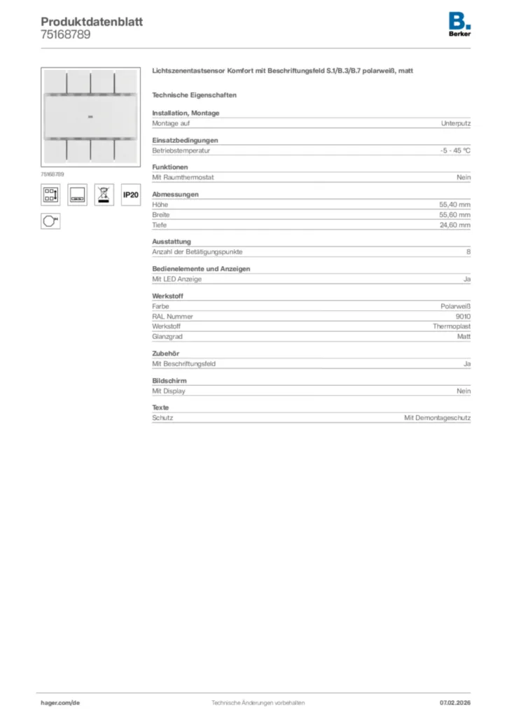 Bild Berker Produktdatenblatt 75168789 | Hager Deutschland
