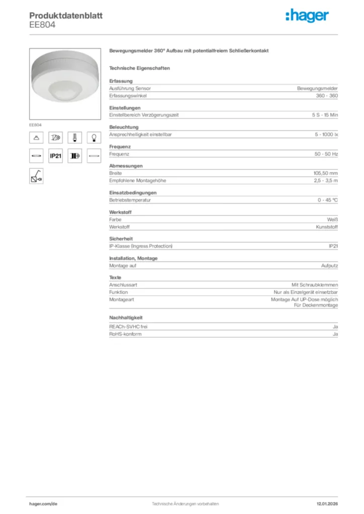 Bild Hager Produktdatenblatt EE804 | Hager Deutschland