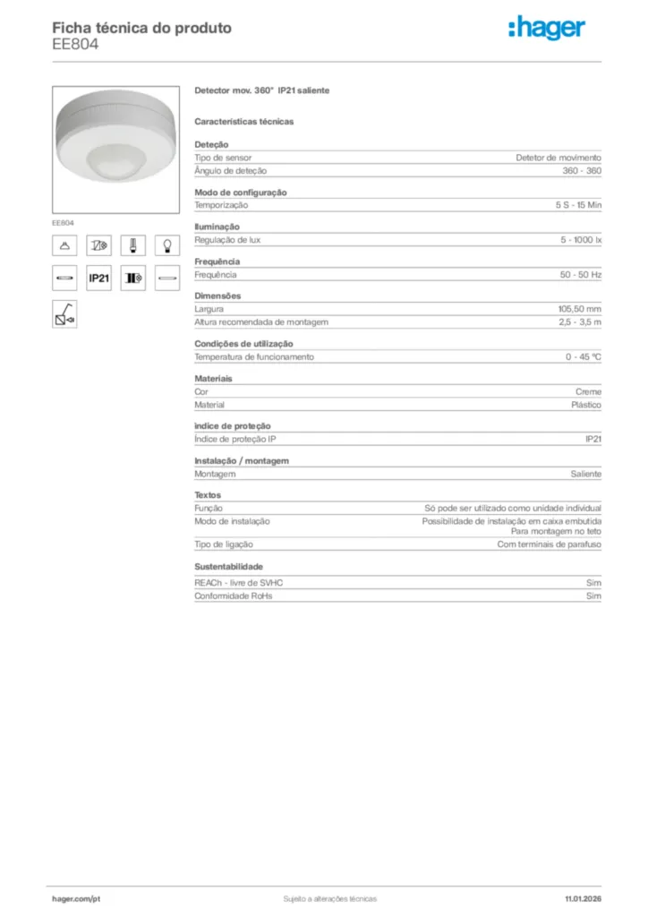 Imagem Hager Ficha técnica do produto EE804 | Hager Portugal