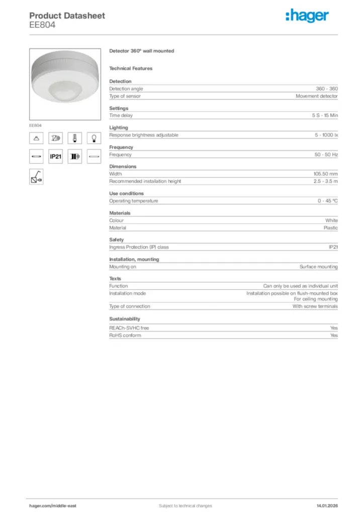 Image Hager Product data sheet EE804  | Hager