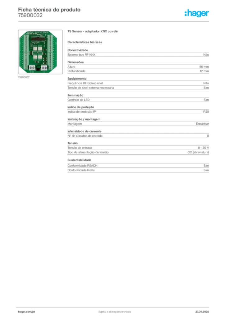 Imagem Hager Ficha técnica do produto 75900032 | Hager Portugal
