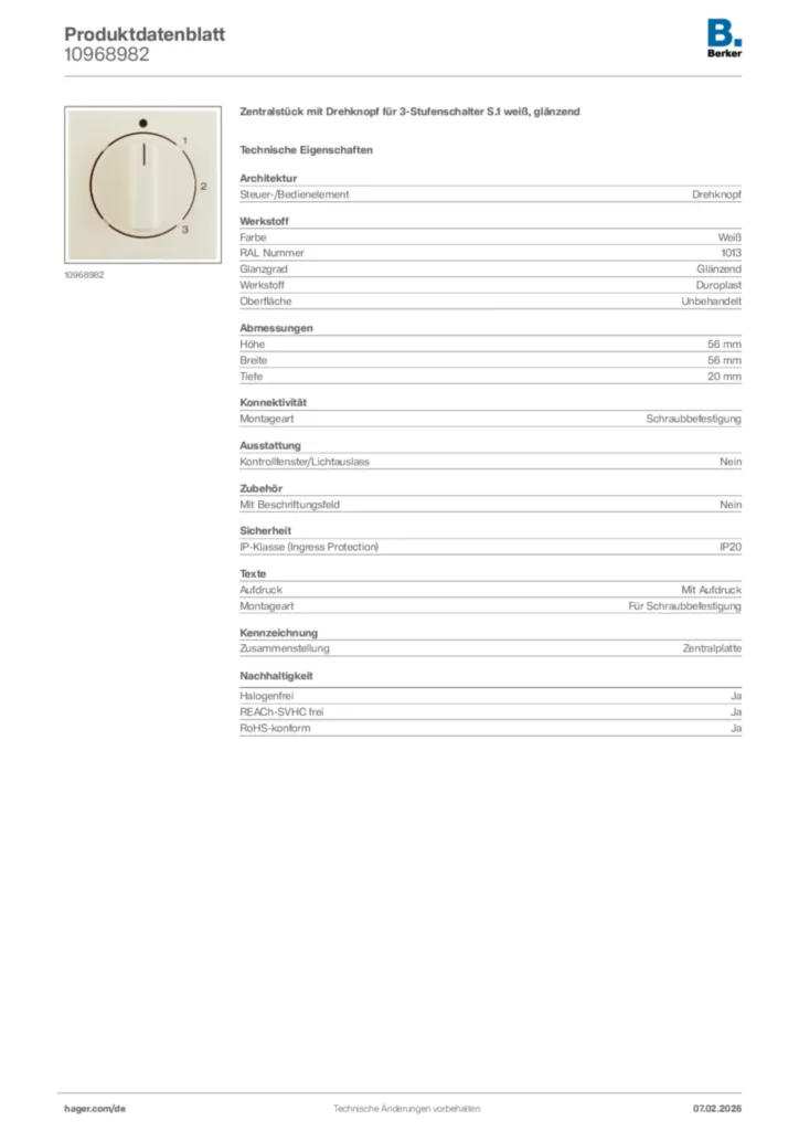 Bild Berker Produktdatenblatt 10968982 | Hager Deutschland