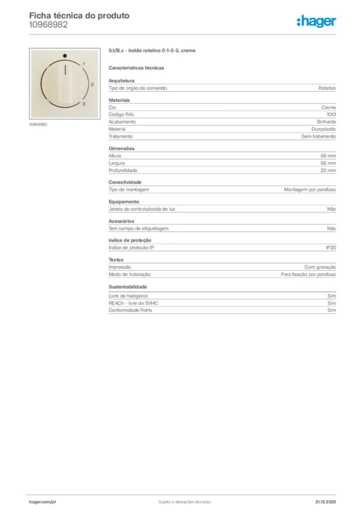 Imagem Hager Ficha técnica do produto 10968982 | Hager Portugal