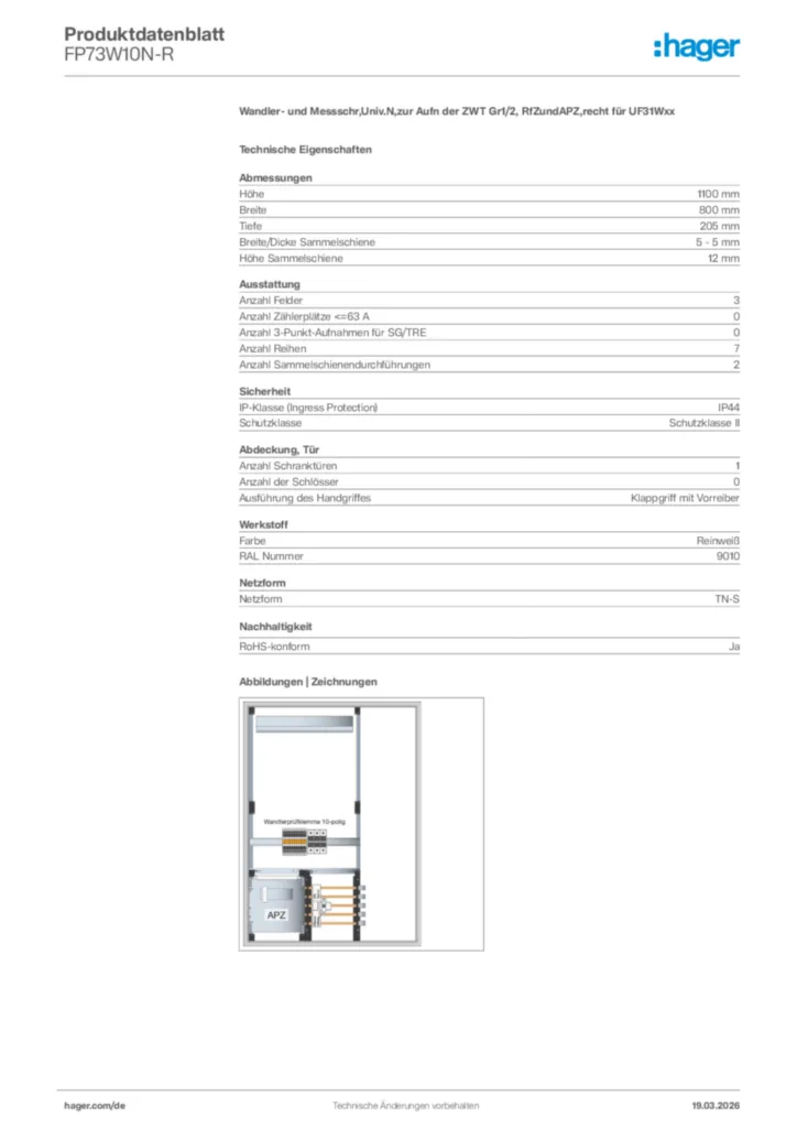 Bild Hager Produktdatenblatt FP73W10N-R | Hager Deutschland