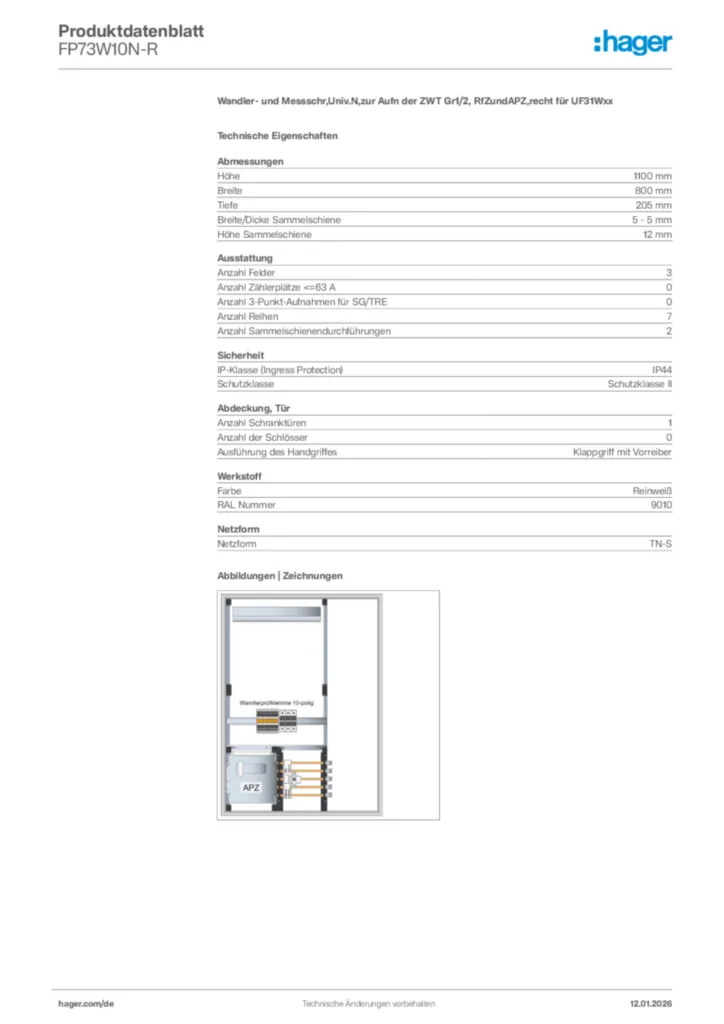 Bild Hager Produktdatenblatt FP73W10N-R | Hager Deutschland