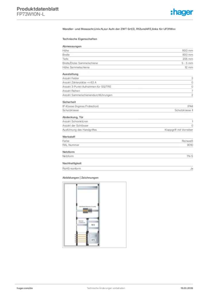 Bild Hager Produktdatenblatt FP73W10N-L | Hager Deutschland