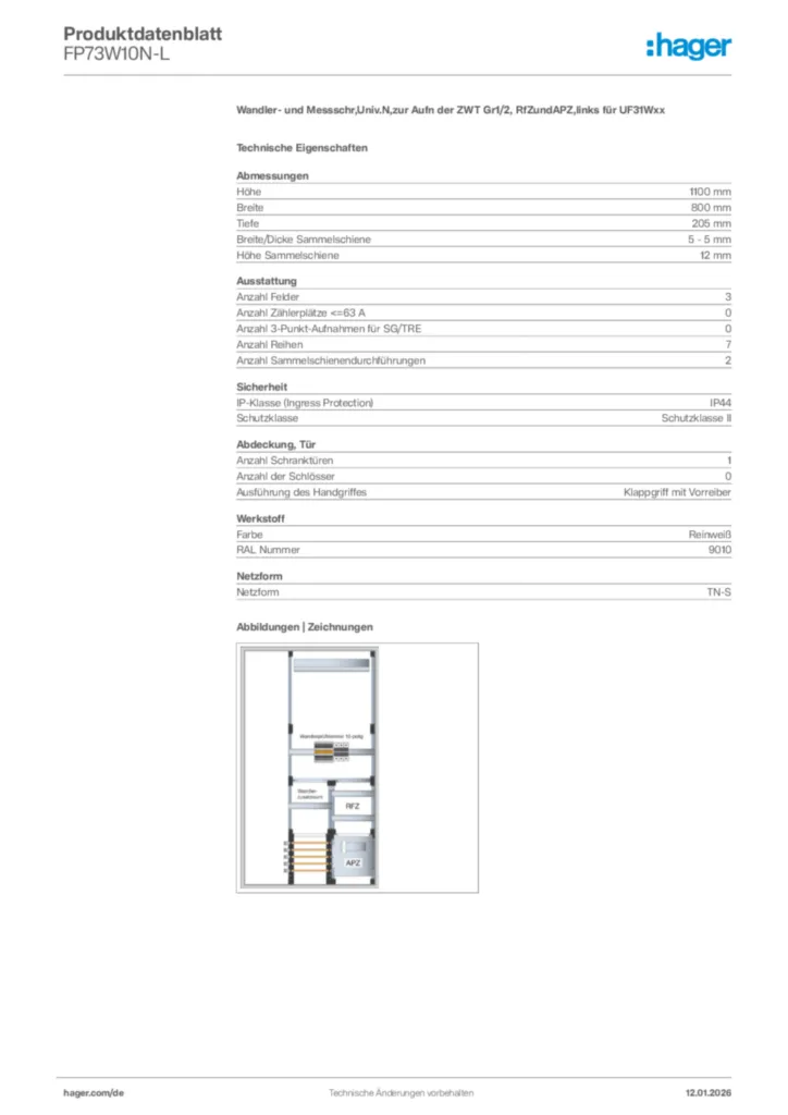 Bild Hager Produktdatenblatt FP73W10N-L | Hager Deutschland