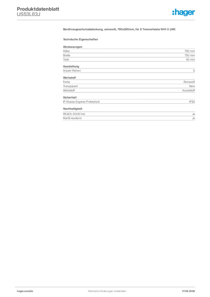 Bild Hager Produktdatenblatt US53L83J | Hager Deutschland
