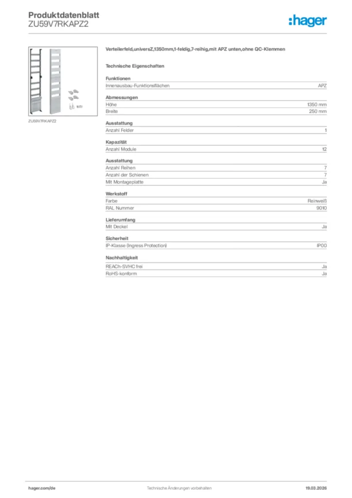 Bild Hager Produktdatenblatt ZU59V7RKAPZ2 | Hager Deutschland