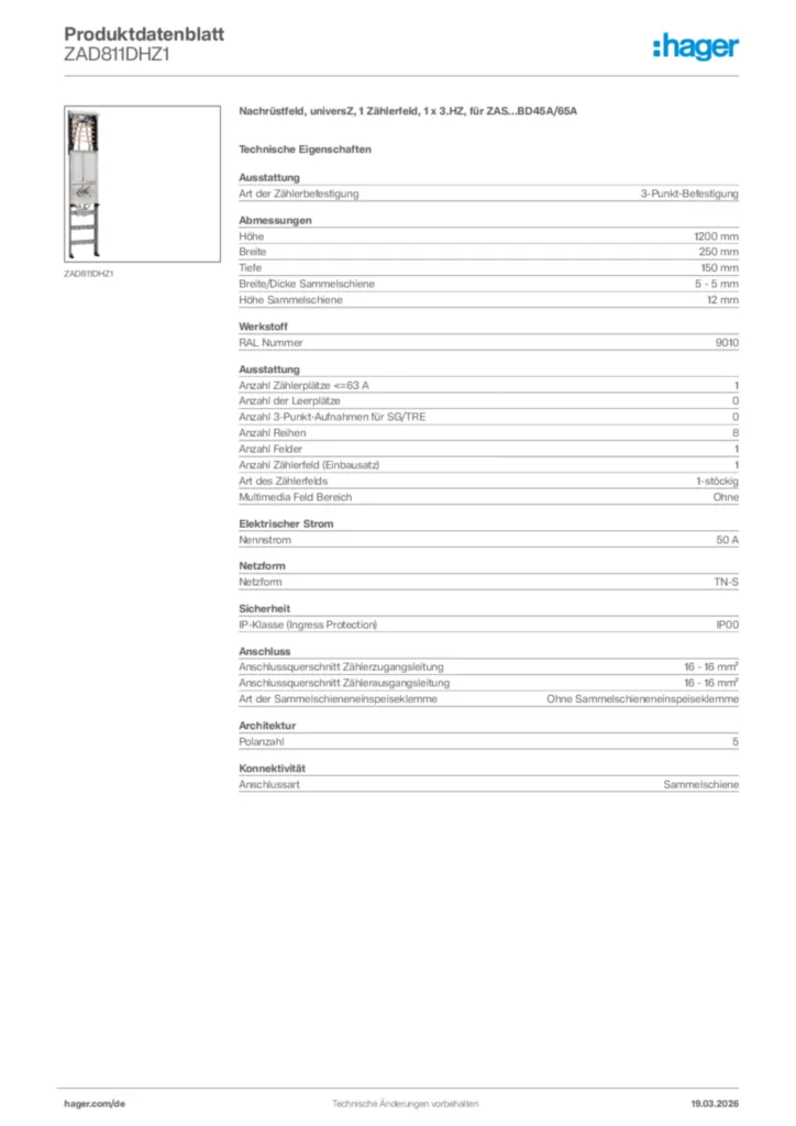 Bild Hager Produktdatenblatt ZAD811DHZ1 | Hager Deutschland