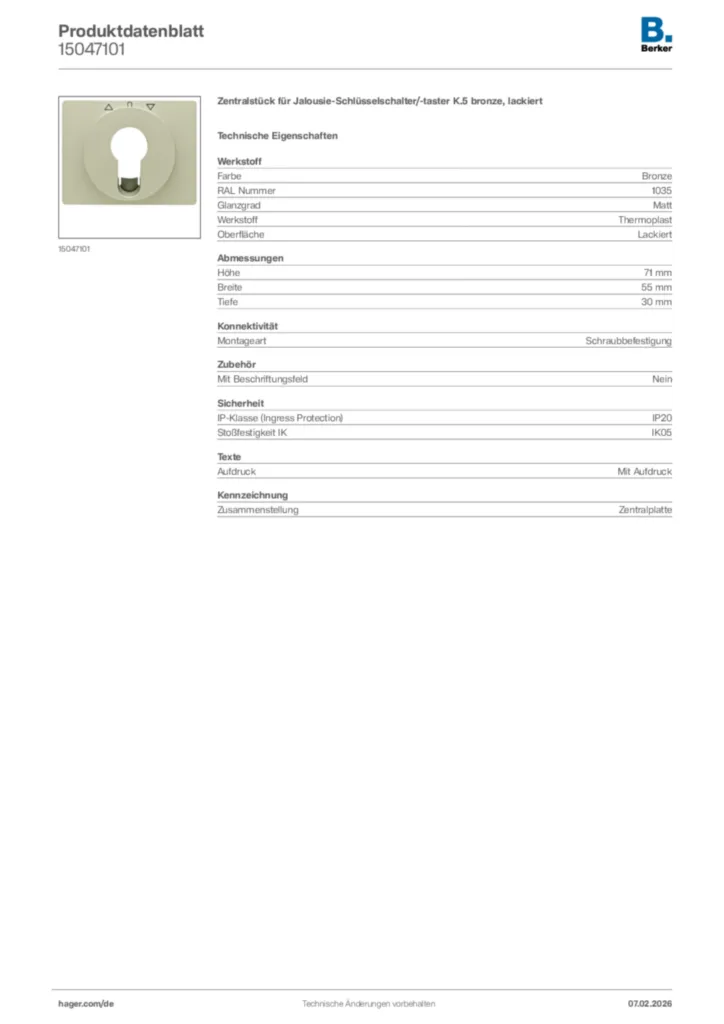 Bild Berker Produktdatenblatt 15047101 | Hager Deutschland