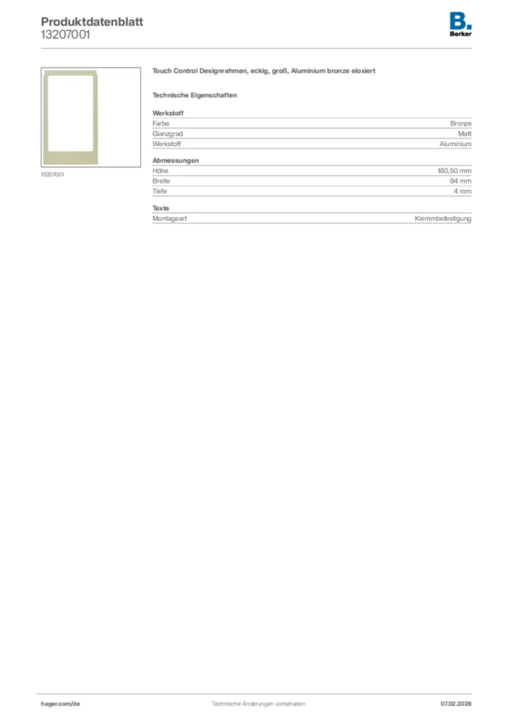 Bild Berker Produktdatenblatt 13207001 | Hager Deutschland
