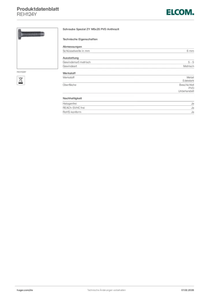 Bild Elcom Produktdatenblatt REH124Y | Hager Deutschland