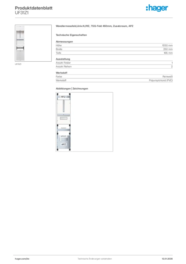 Bild Hager Produktdatenblatt UF31Z1 | Hager Deutschland