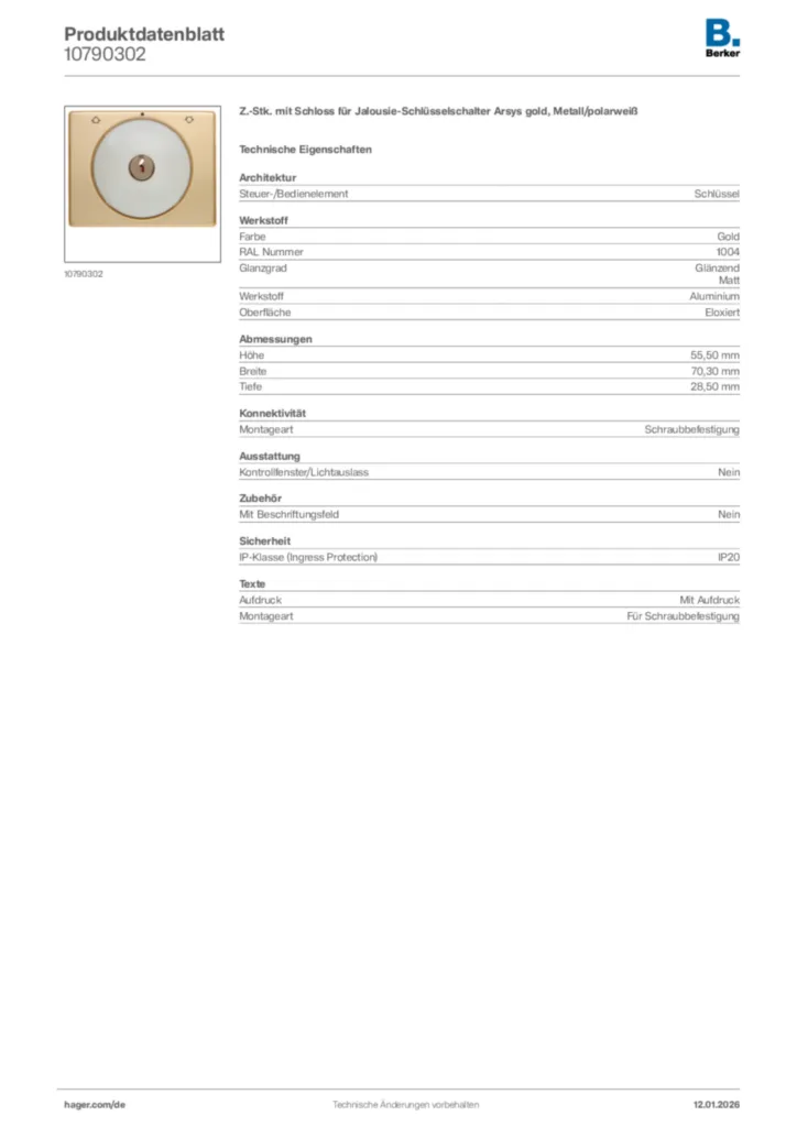 Bild Berker Produktdatenblatt 10790302 | Hager Deutschland