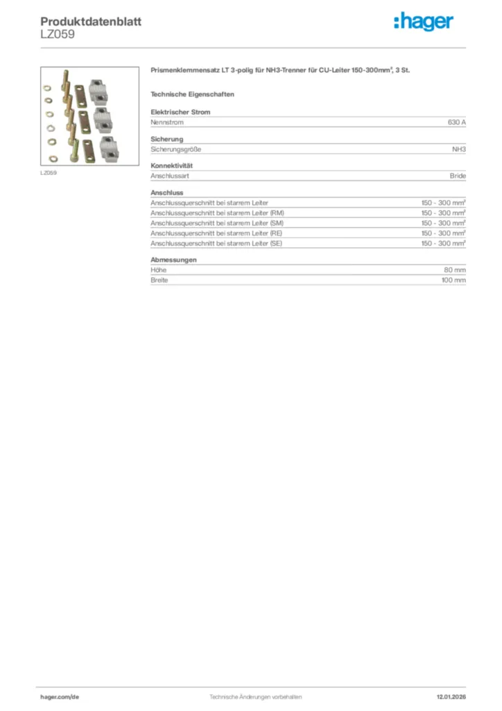 Bild Hager Produktdatenblatt LZ059 | Hager Deutschland
