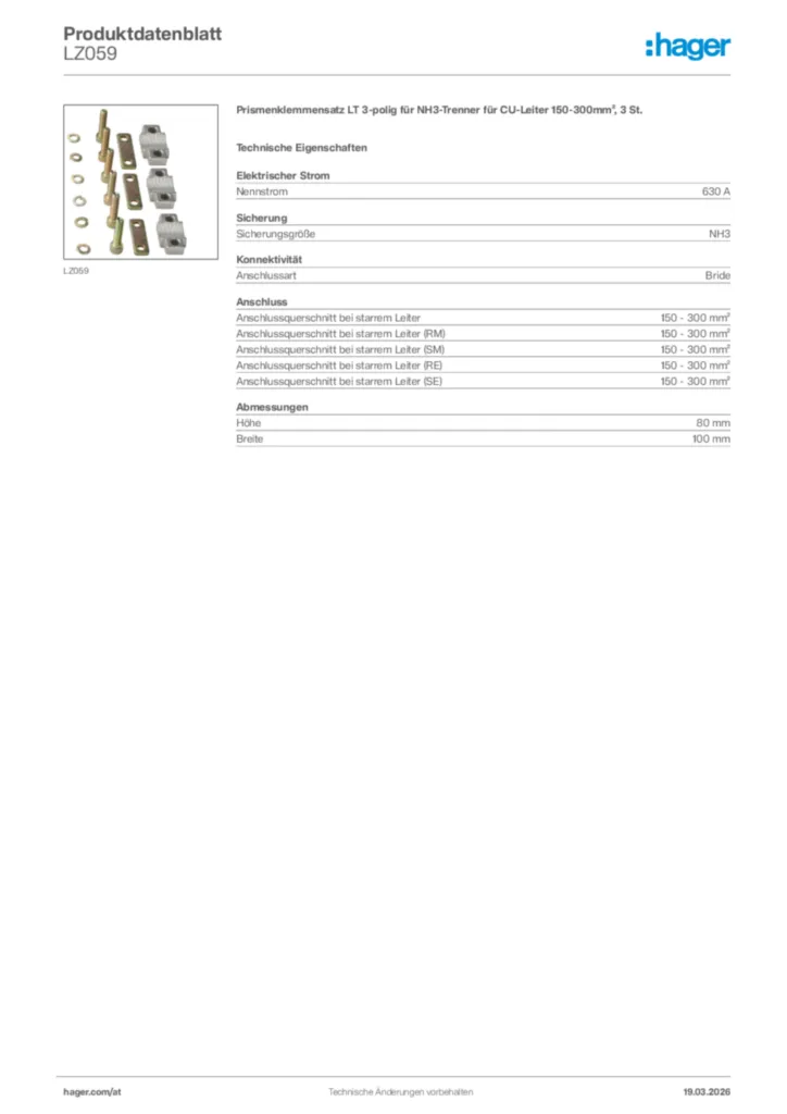 Bild Hager Produktdatenblatt LZ059 | Hager Deutschland