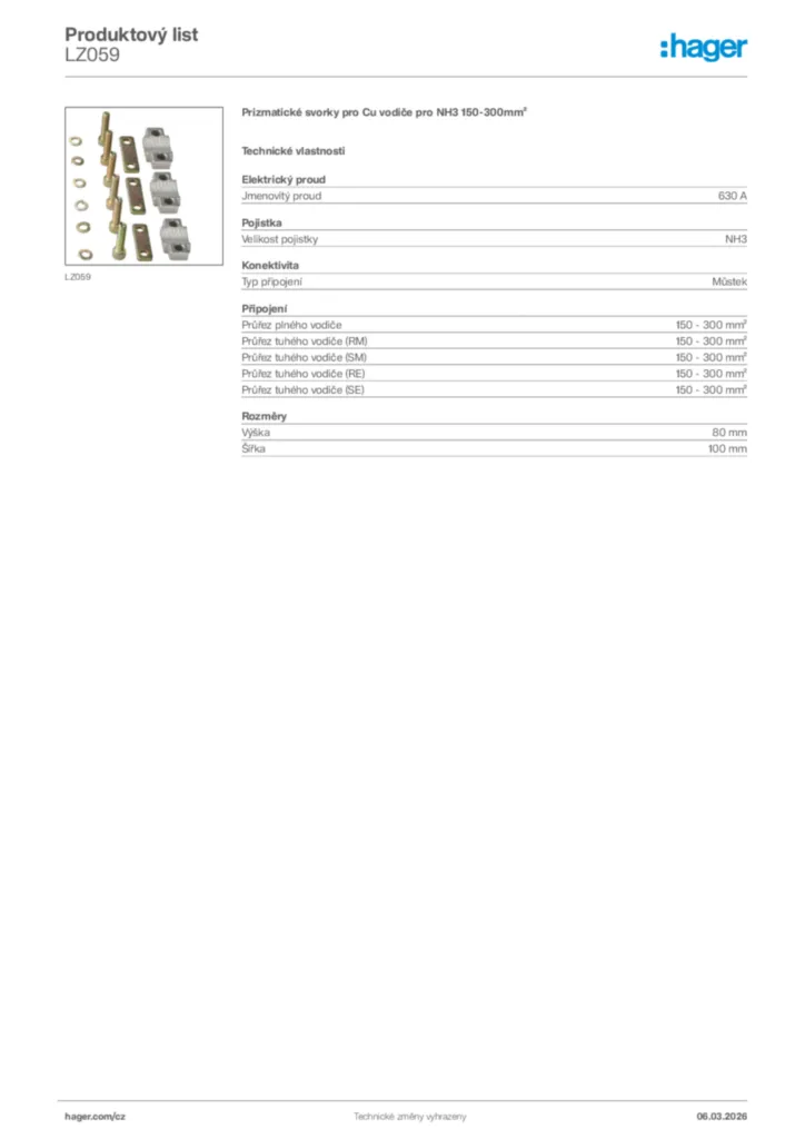 Obrázek Hager Product data sheet LZ059 | Hager