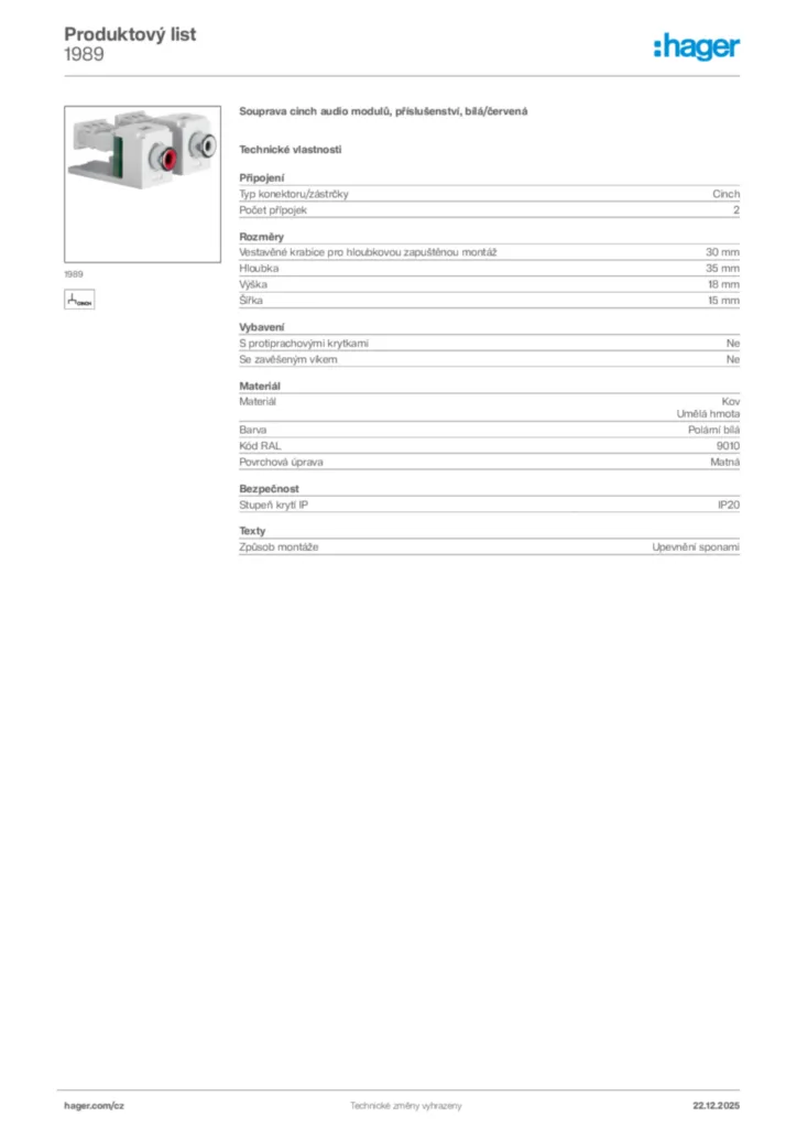 Obrázek Hager Produktový list 1989 | Hager