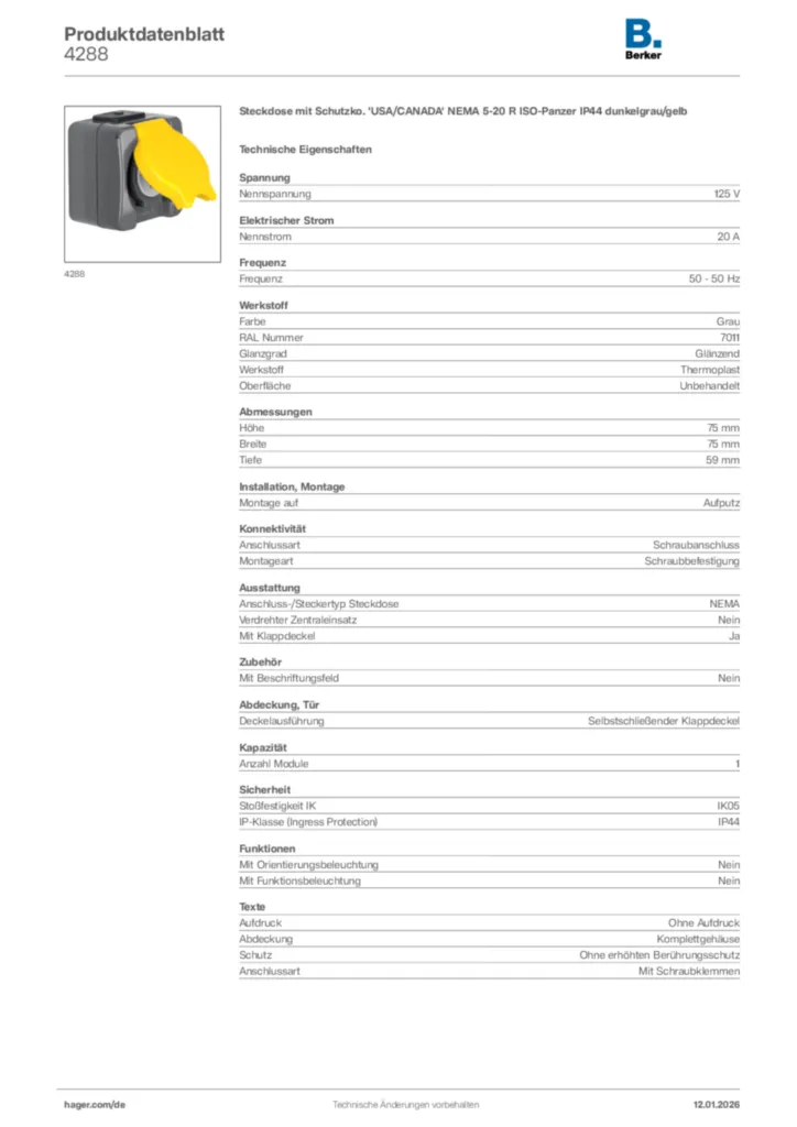 Bild Berker Produktdatenblatt 4288 | Hager Deutschland