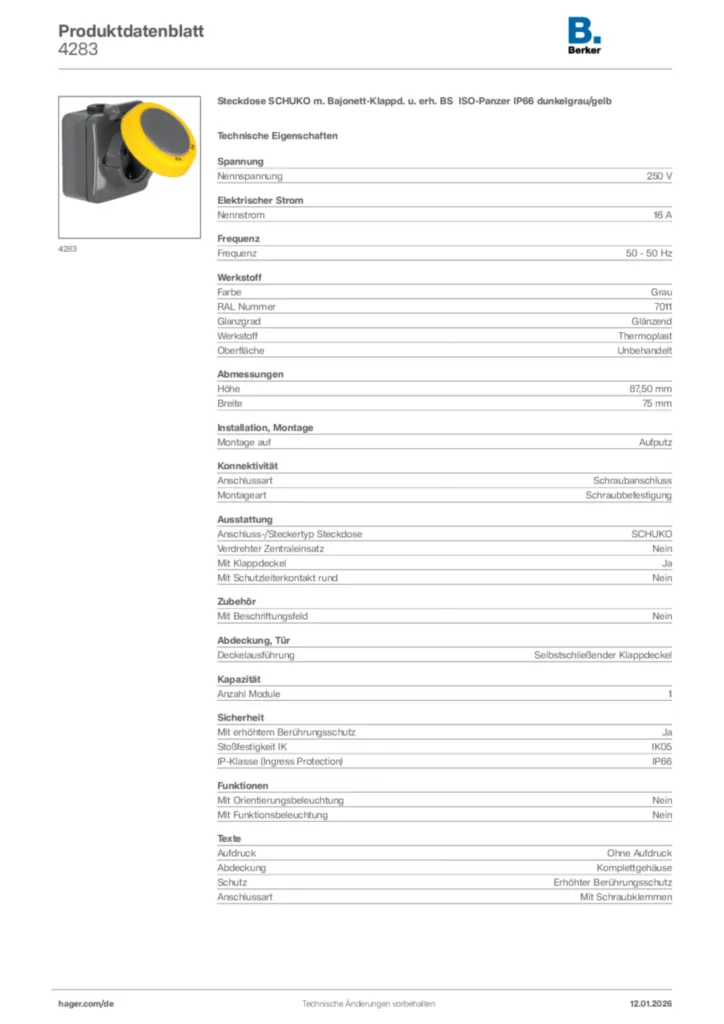 Bild Berker Produktdatenblatt 4283 | Hager Deutschland