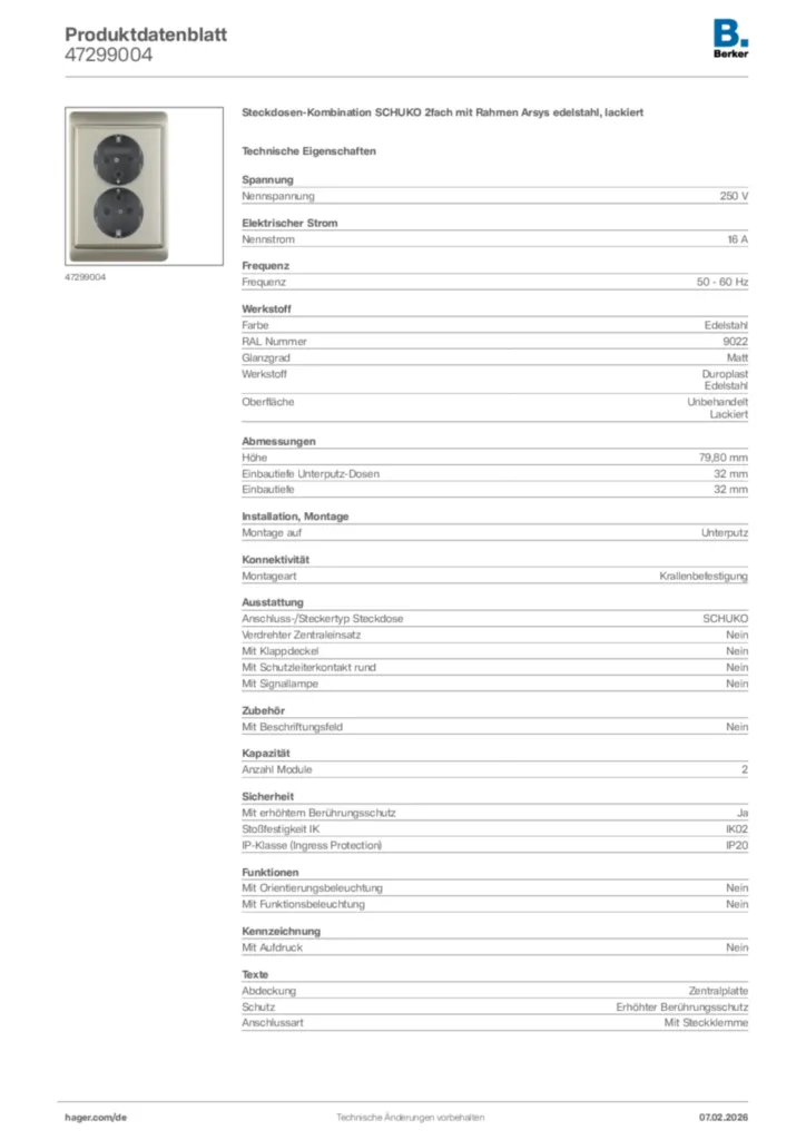 Bild Berker Produktdatenblatt 47299004 | Hager Deutschland