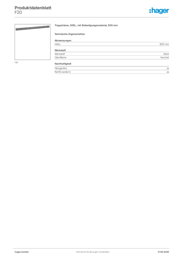 Bild Hager Produktdatenblatt F20 | Hager Deutschland