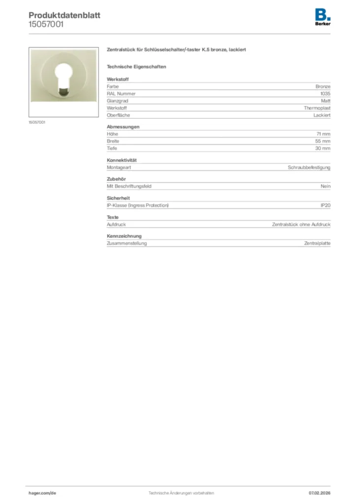 Bild Berker Produktdatenblatt 15057001 | Hager Deutschland