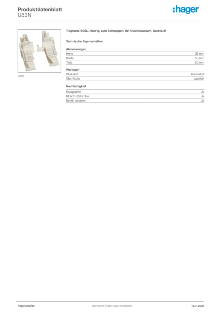 Bild Hager Produktdatenblatt U83N | Hager Deutschland