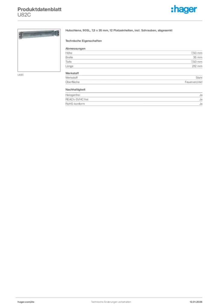 Bild Hager Produktdatenblatt U82C | Hager Deutschland