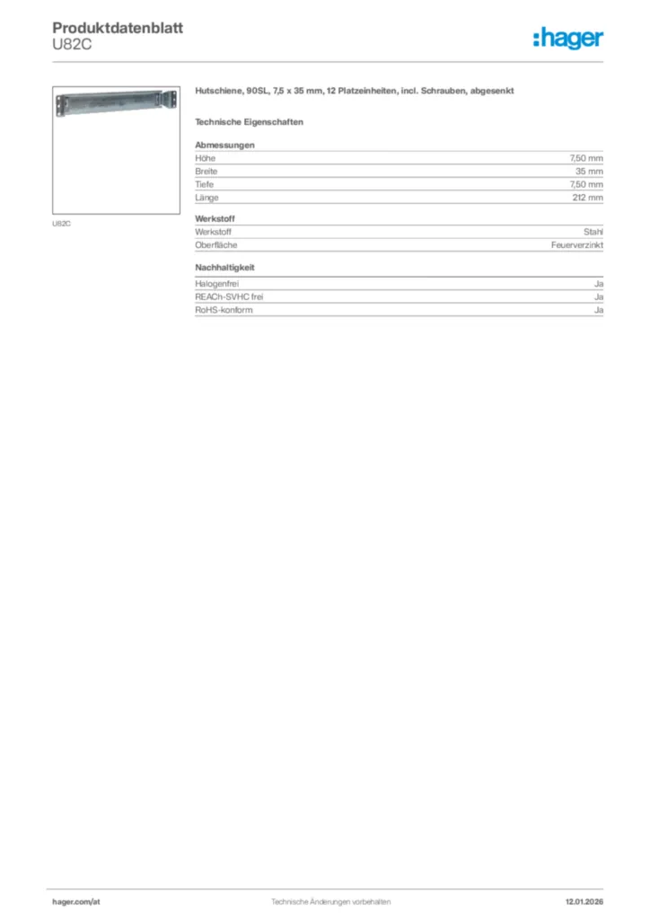 Bild Hager Produktdatenblatt U82C | Hager Deutschland