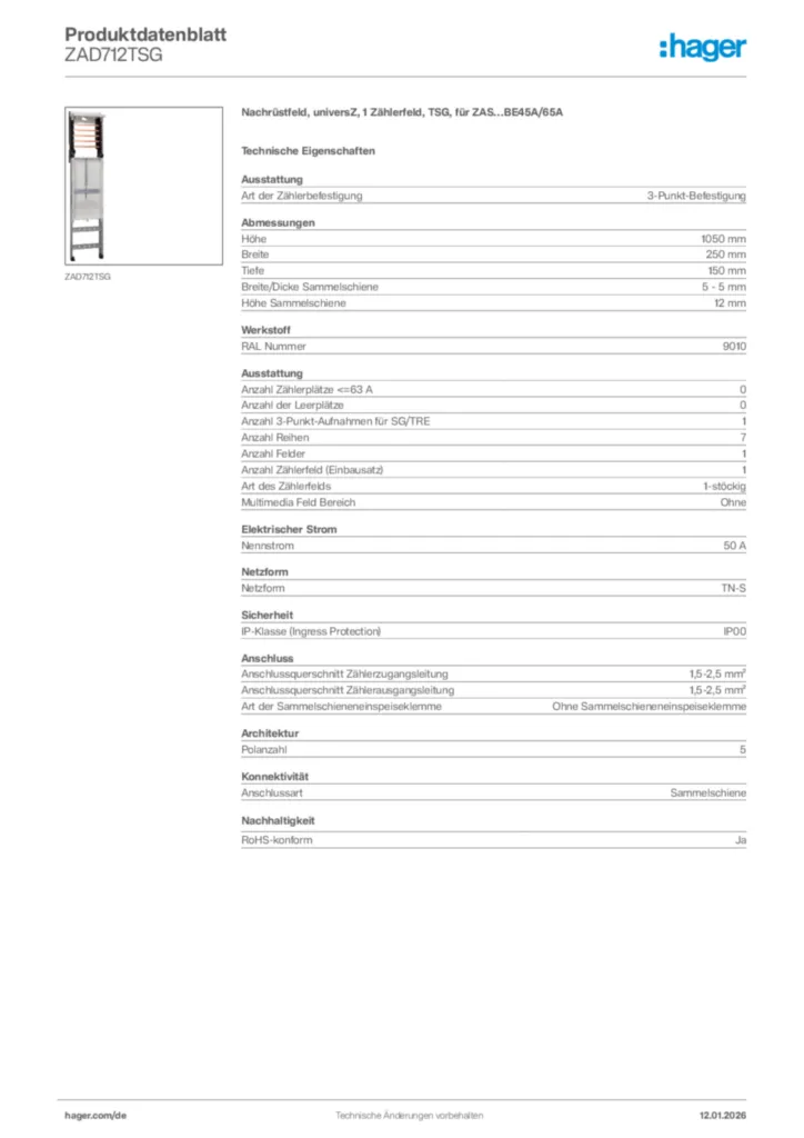 Bild Hager Produktdatenblatt ZAD712TSG | Hager Deutschland