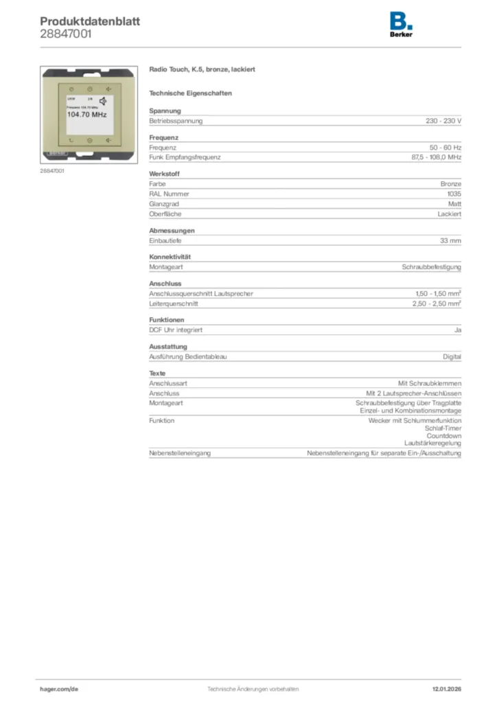 Bild Berker Produktdatenblatt 28847001 | Hager Deutschland