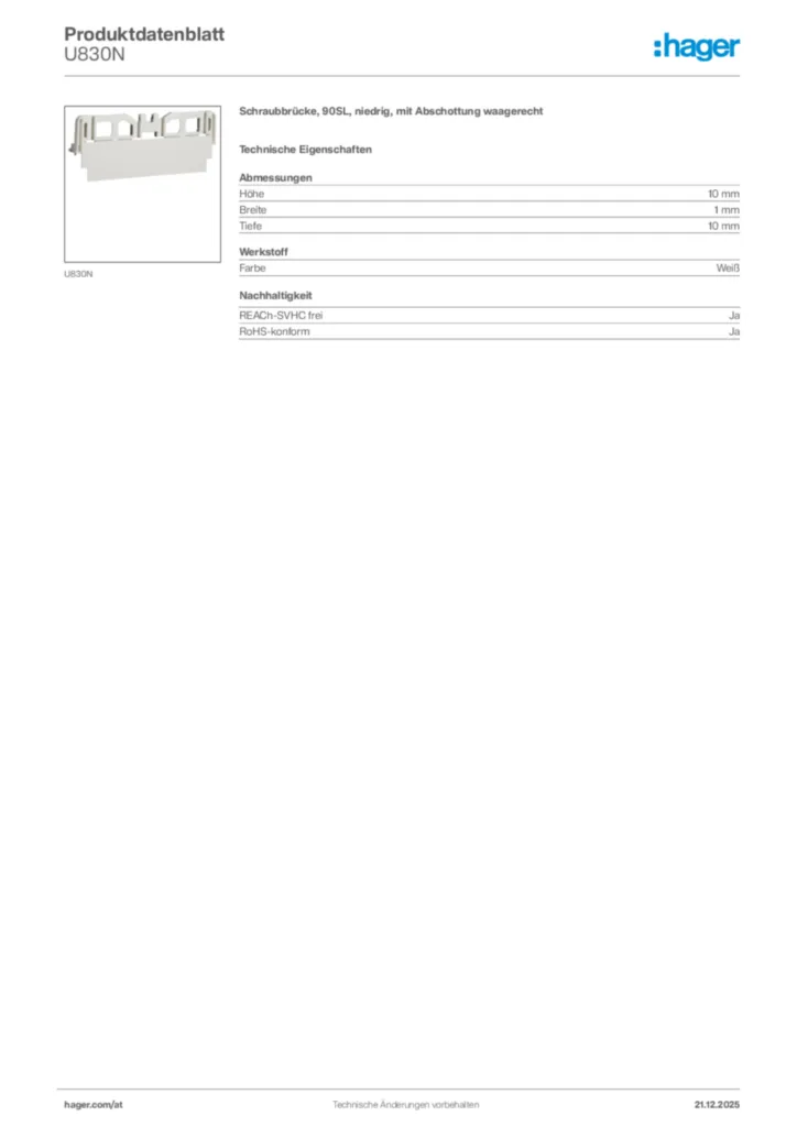 Bild Hager Produktdatenblatt U830N | Hager Deutschland