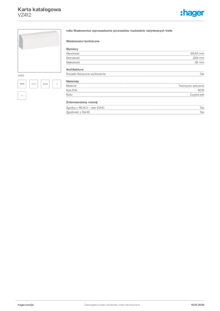 Zdjęcie Hager Karta katalogowa VZ412 | Hager Polska